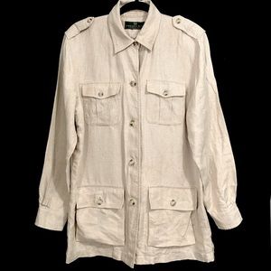 Embassy Row Vintage 100% Pure Linen Tan Military Style Shacket